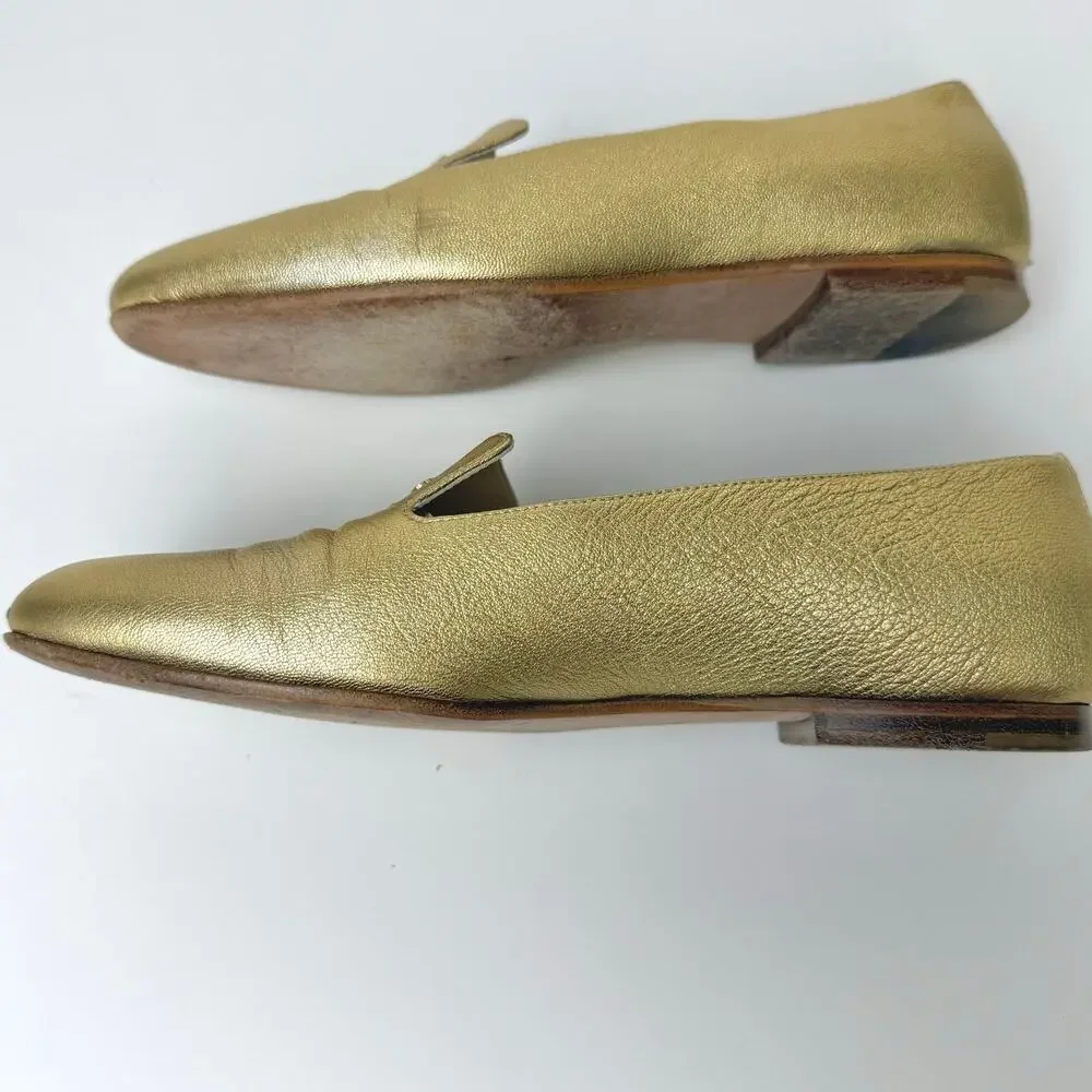 Chanel Metallic Gold Leather CC Embellished Loafers Flats Size 38 Authentic